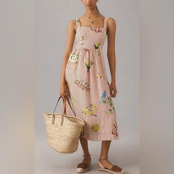 RHODE Dresses & Skirts - RHODE Marla Capri Stripe Red And Ivory Linen Midi Sleeveless Sun Dress - Size 0